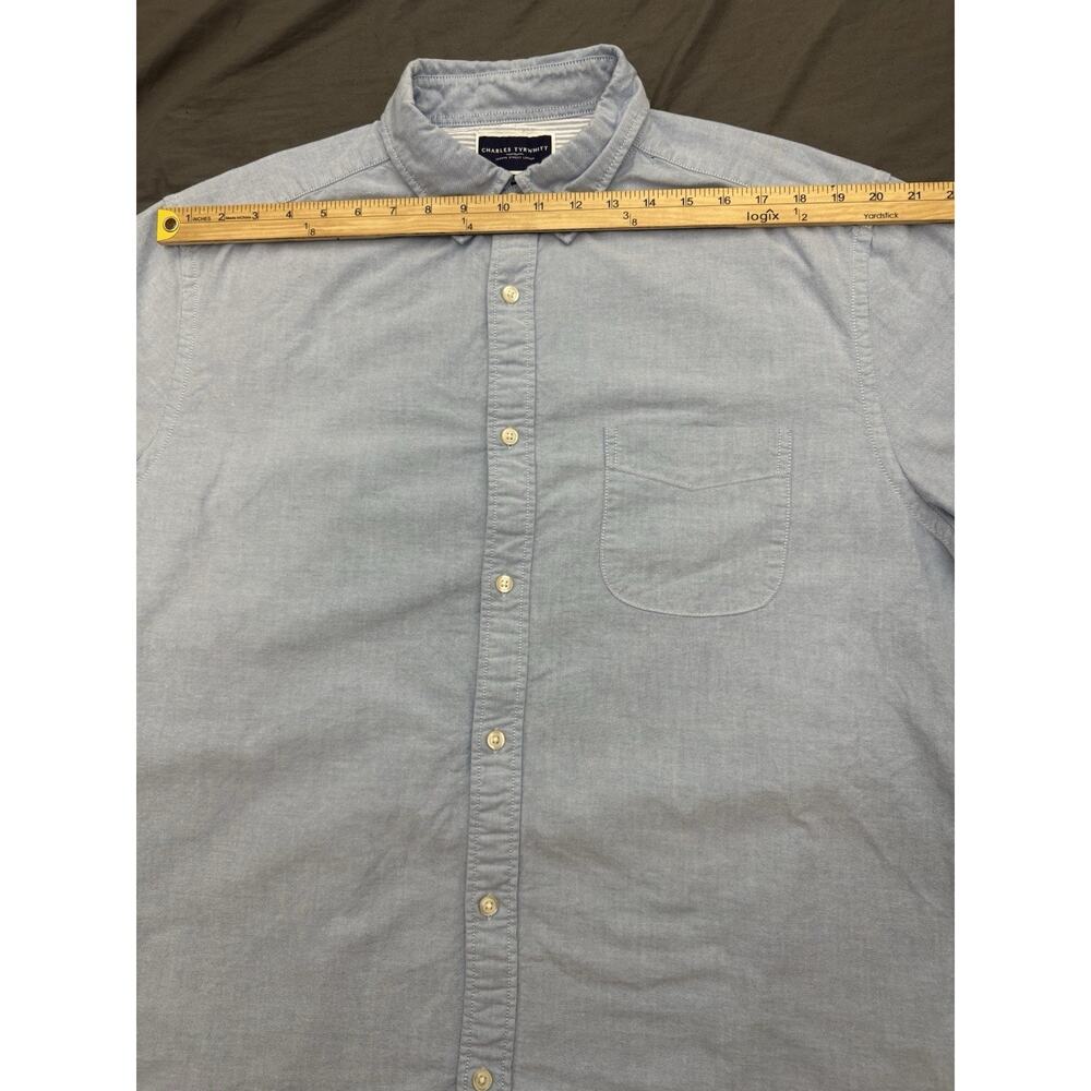 Charles Tyrwhitt Shirt Mens XL Blue Oxford Button Down Short Sleeve Classic Fit - Picture 5 of 14